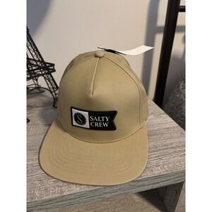 NWT Salty Crew Tan Baseball Cap Snapback Flat Brim Patch Logo One Size